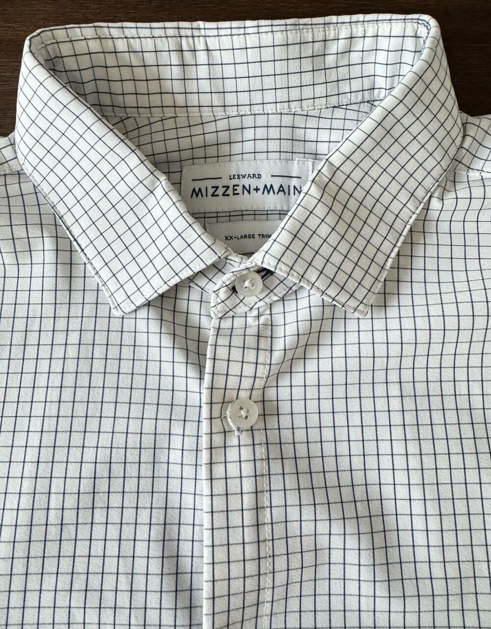 Mizzen+Main Shirt Mens XXL Leeward Trim Fit White Blue Performance Button Up